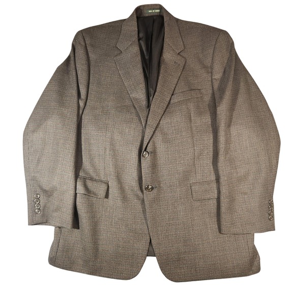 Lauren Ralph Vintage Blazer Mens 46R Brown Wool Houndstooth Tweed Sport Coat‎